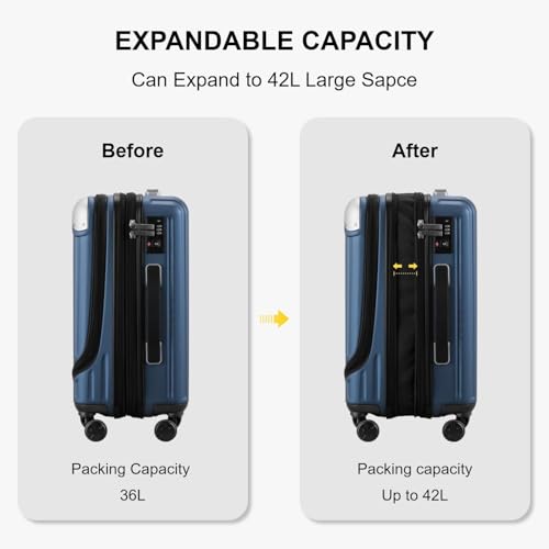 LEVEL8 Grace Carry on Luggage Airline Approved, 20 Inch Expandable Hardside Suitcases with wheels, Abs+Pc Harshell Spinner Luggages with Tsa Lock, Red