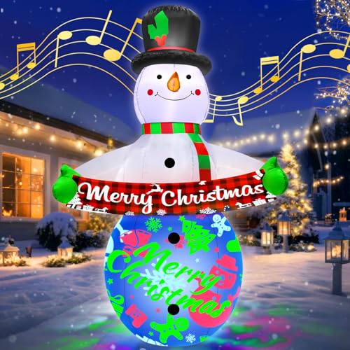 7FT Christmas Inflatables Decorations with Built-in Music & 360° Rotation Colorful Projector LED Light Snowman Christmas Blow Up Yard Decorations Indoor Outdoor Christmas Decorations Decor