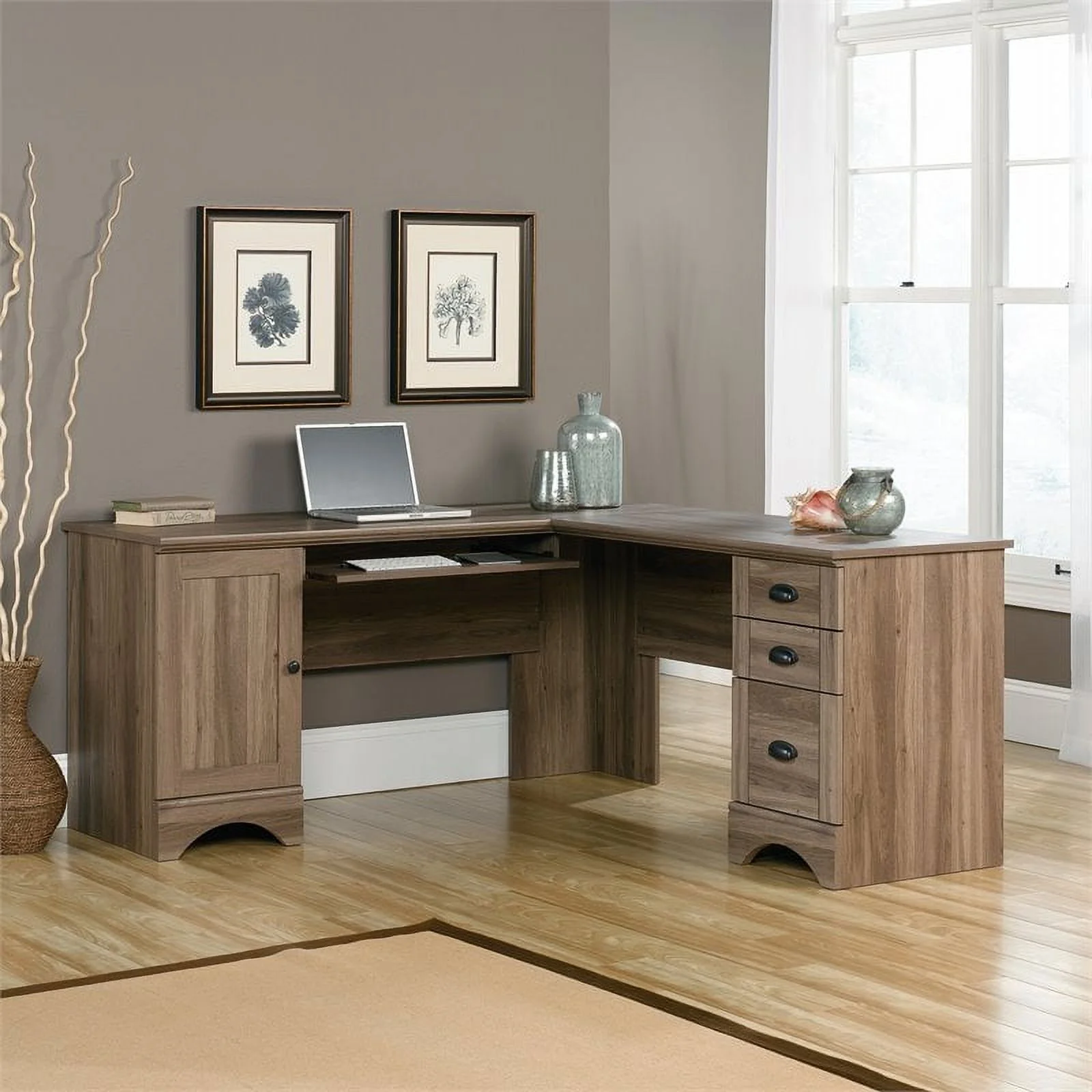 Scranton & Co L-Shaped Contemporary Engineered Wood Computer Desk in Salt Oak