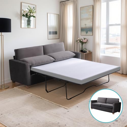 CECER Queen Size Pull Out Sofa Bed, 2-in-1 Design Pull Out Couch Bed with Foldable Mattress, Upholstered Velvet Convertible Sleeper Couch Bed for Living Room, Apartment, Office (Queen, Beige)