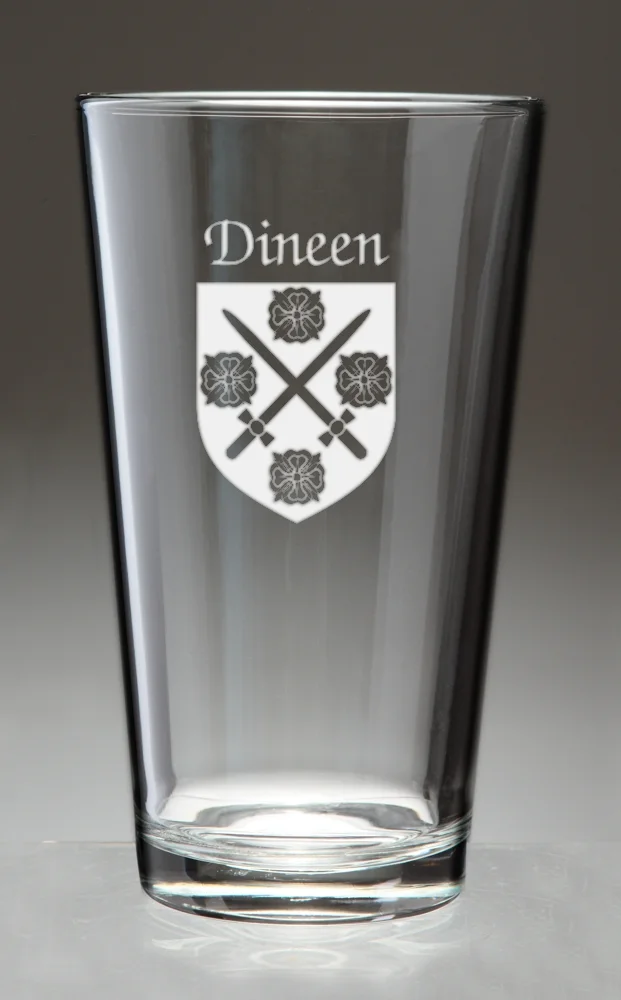 Dineen Irish Coat of Arms Pint Glasses - Set of 4 (Sand Etched)