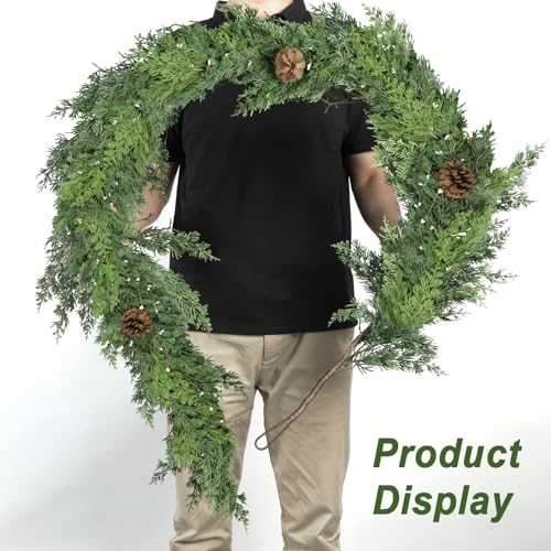 Artgar 6 Ft Christmas Cedar Garland - Realistic Greenery Cypress Garlands - Real Touch Artificial Pine Garland Christmas Decorations for Outdoor Home Dining Table Mantel Stair Porch Winter Xmas Decor