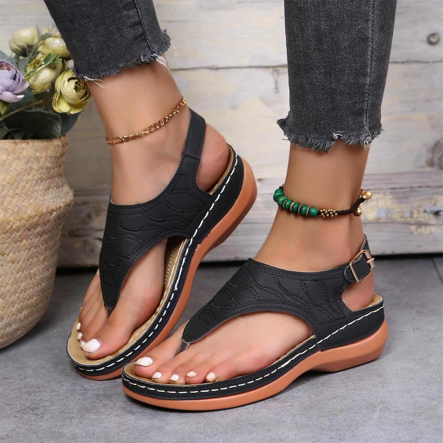 Orthopedic Sandals for Women Arch Support 2024 Plus Size Casual Summer Shoes Flip Flops Comfy Lightweight Breathable Sandals
