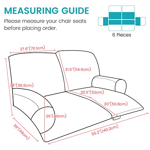 Loveseat Recliner Slipcover, 2 Seat Stretch Reclining Love Seat, Slipcover Recliner Loveseat Sofa Cover with Side Pocket, Anti-Slip Elastic Chair Covers Furniture Protector for Kids, Pets, Dog and Cat