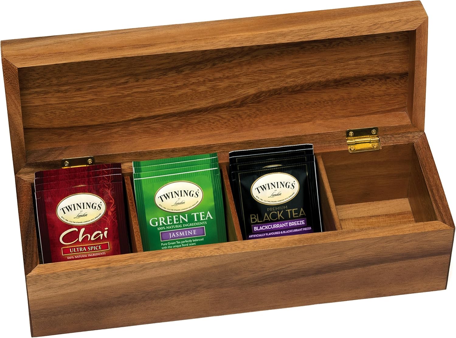 Lipper International Acacia Wood Tea Box with 4 Sections, 12-1/2