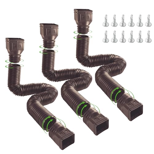 3pack Gutter downspout expansion Flexible, downspout gutter extension, downspout expansion shunt extendable from 21 to 60 inches (brown) (3 Pack brown downspout)