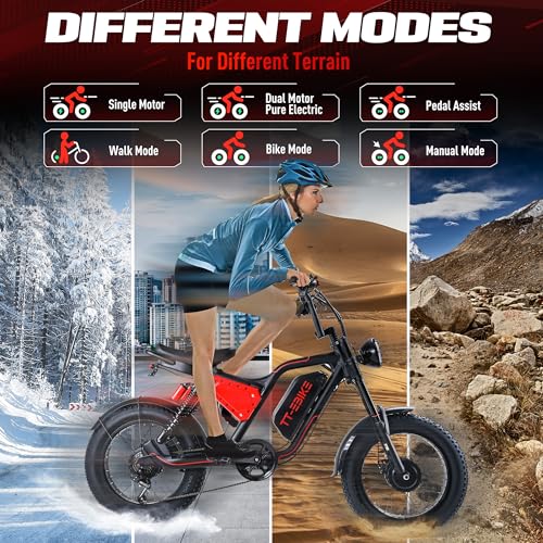 Dual:𝟑𝟎𝟎𝟎𝐖,𝟐𝟎𝟎𝟎/𝟏𝟓𝟎𝟎/𝟏𝟎𝟎𝟎𝐖 Folding Electric Bike Adults with 48V 23/20/17.5AH Battery, 26x4.0 Fat Tire Mountain E Bike, Full Suspension 31-38 MPH, Shim 7-Speed Gear