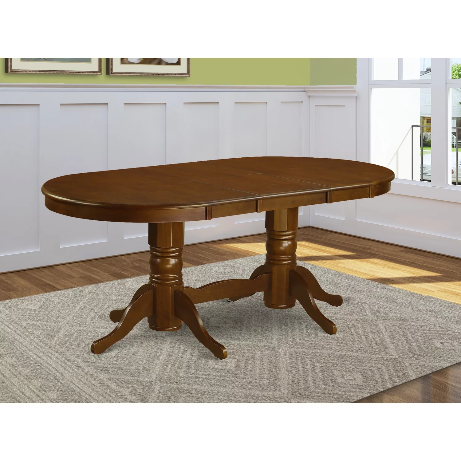 Vancouver rectangular round corner dining  table with 17 in self storage leaf finish in Oak-Finish:Espresso
