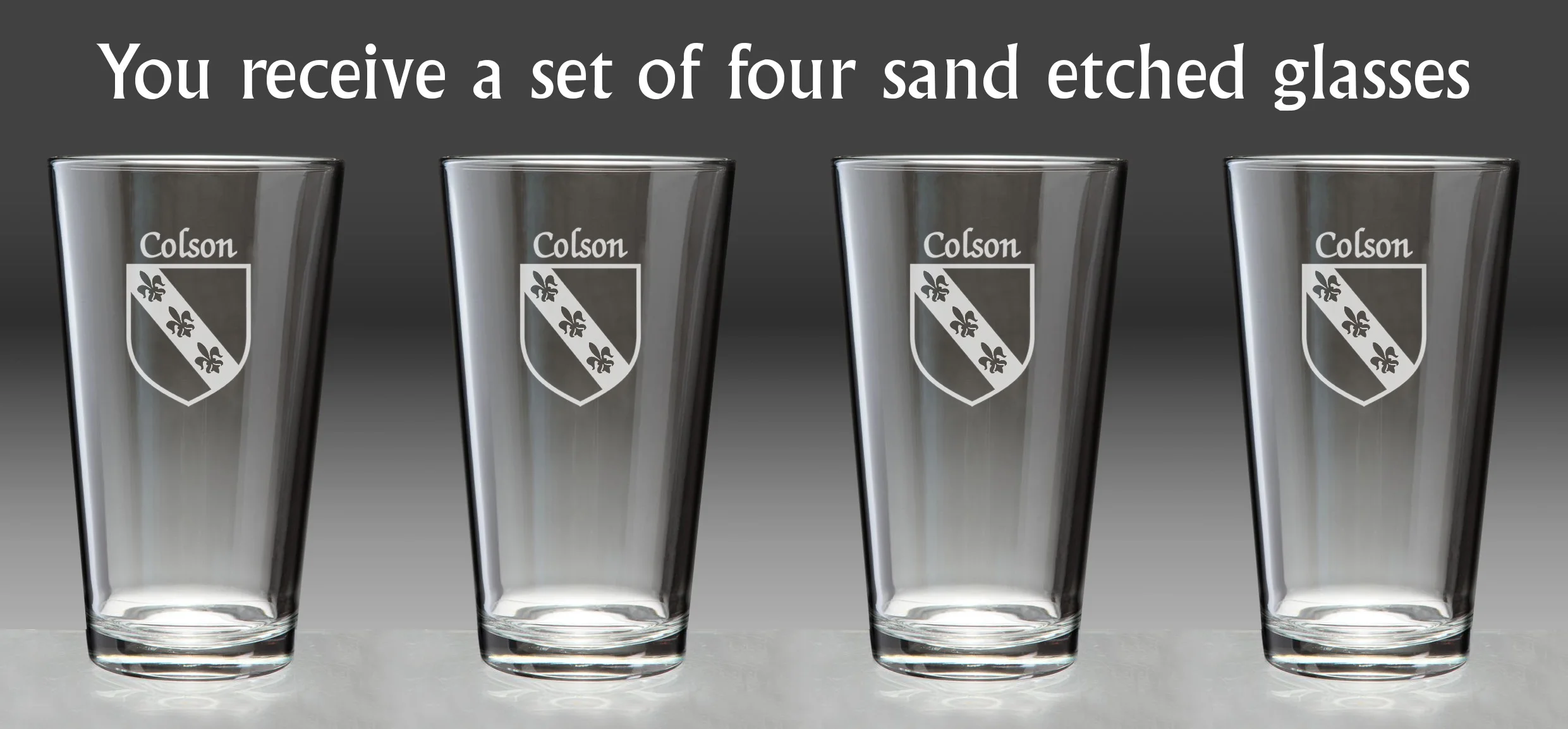 Colson Irish Coat of Arms Pint Glasses - Set of 4 (Sand Etched)
