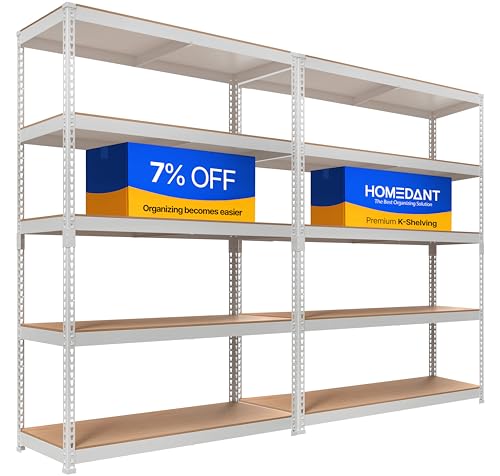 HOMEDANT 5 Tier Laminated Boltless Heavy Duty Garage Storage Adjustable Wide Size Metal Shelving Unit Utility Rack Shelves Organization Multipurpose Shelf Shed Warehouse 47.7