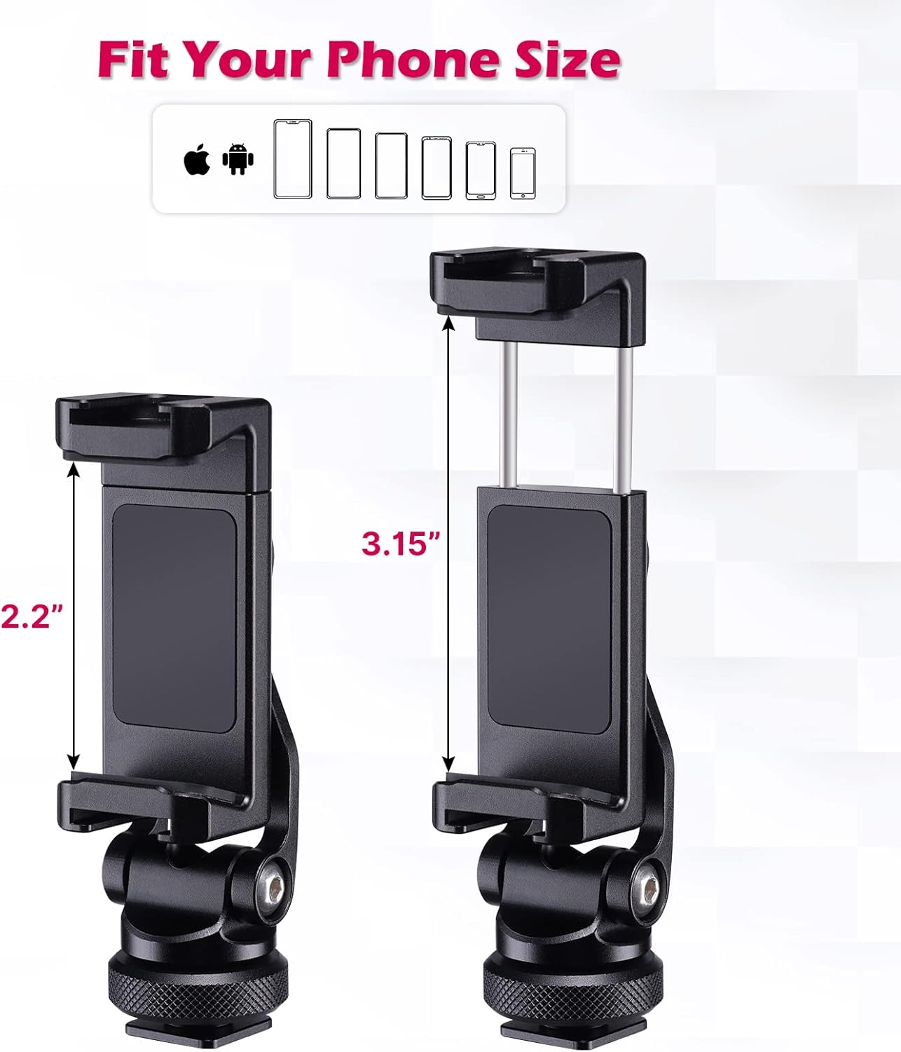 ULANZI Metal Phone Tripod Mount ST-10, Universal 360° Smartphone Adapter with 2 Cold Shoe Mount, Adjustable Cell Phone Clamp Stand Holder, Compatible with iPhone, Samsung Galaxy and All Phones