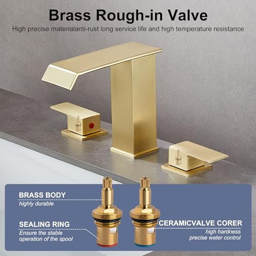 White Gold Faucet Bathroom Vessel Sink Golden Waterfall Spout Faucet Single Handle Bowl Sink Faucet Modern Single Hole Basin Vanity Tall Bathroom Sink Faucet with Pop Up Drain Stopper Supply Hose