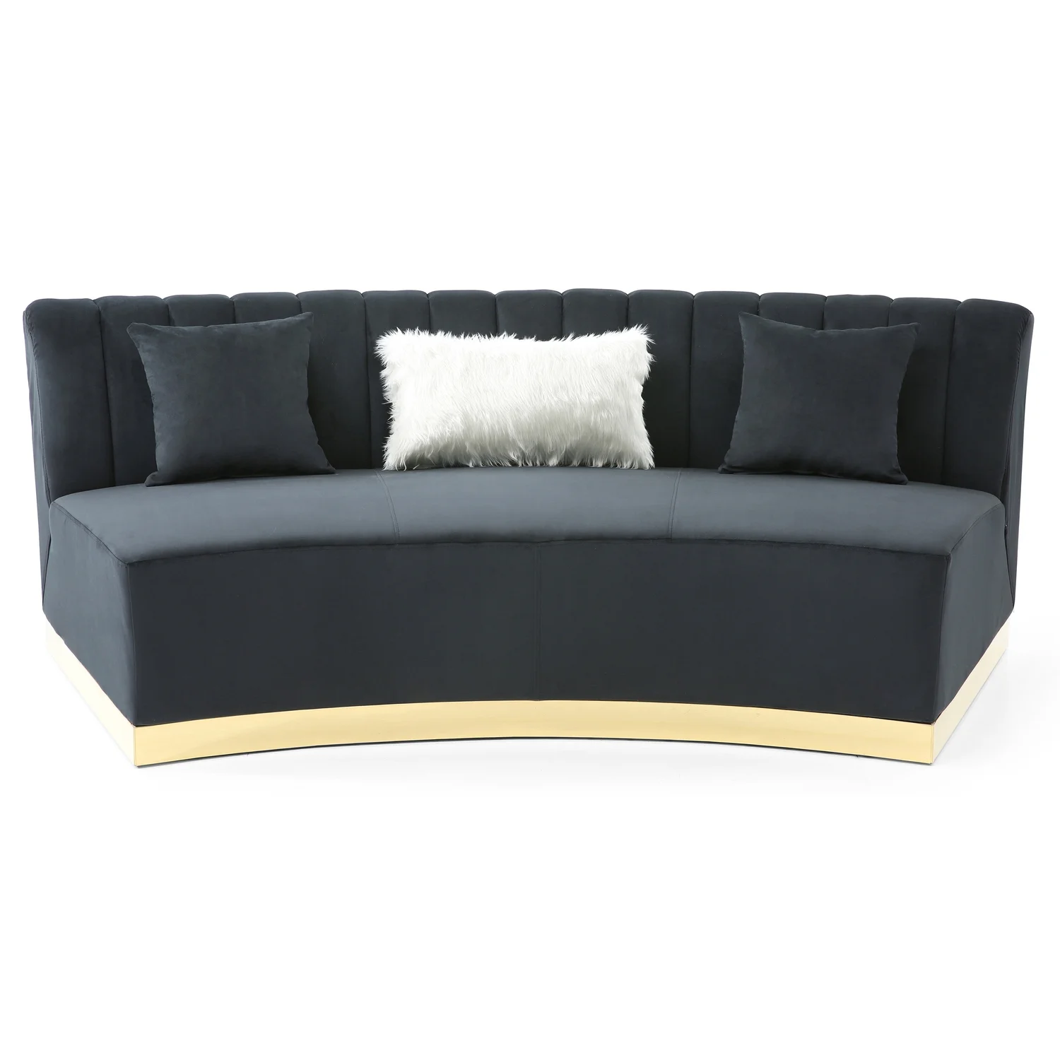 Passion Furniture Decorative Brentwood 89 In. W Armless Velvet Curved Sofa In Black
