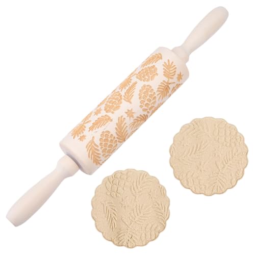 Embossed Wooden Rolling Pin Flower Print 35cm Rolling Pin for Baking Biscuits 3D Pattern DIY Kitchen Tool Baking Accessories Homemade Bakery Pastry Cookie Fondant Dough Pizza