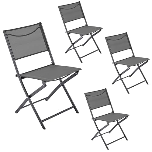 Yaheetech Patio Portable Dining Chairs Set of 4 with Metal Frame, Outdoor Metal Folding Chairs with Backrests for Camping, Lawn, Yard, Beach, Black