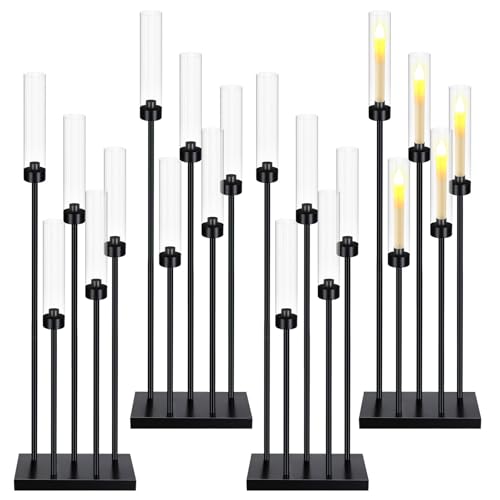 Tessco for you 4 Pcs Halloween Floor Black Candelabra Table Centerpieces 42.5'' 5 Arm Tall Metal Candle Holder Candlestick with Acrylic Lampshades Pillar Taper Candle Stand for Wedding Dining Party