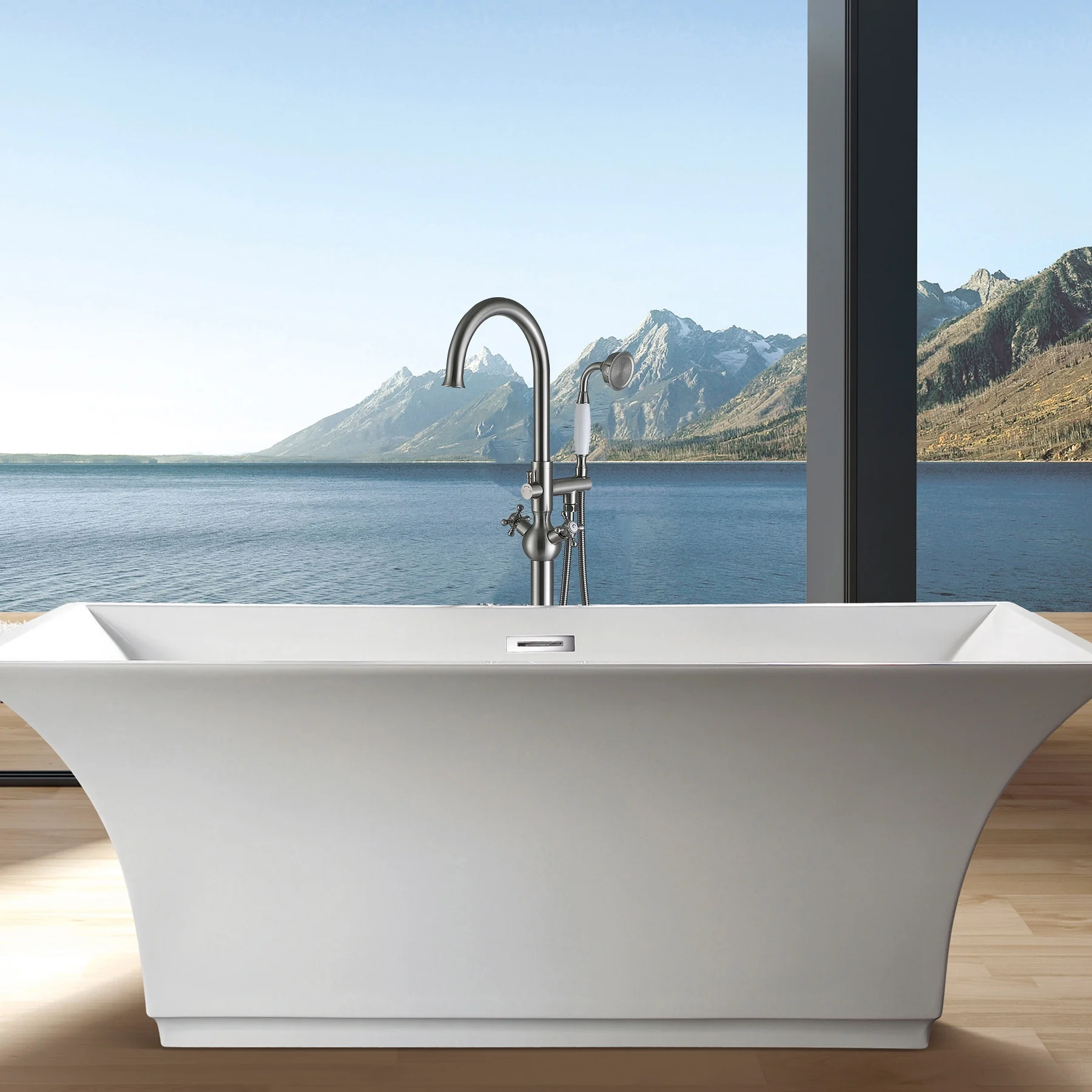Elegant Freestanding Bathtub Faucet with Hand Shower - 13.5 - Elevate Bathing Experience