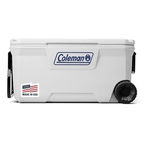 Coleman Marine Cooler with Fully Insulated UV Guard Lid & Body, Keeps Ice for 3+ Days, Great for Boating & Fishing, 52qt/100qt Wheeled/120qt Options