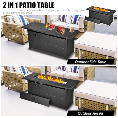 45 inch Propane Fire Pit Table,50000 BTU Gas Fire Pits Table with Lid & Lava Rock & Waterproof Cover, Outdoor Propane Firepit for Dining or Party, Outside, Patio, Garden, Yard