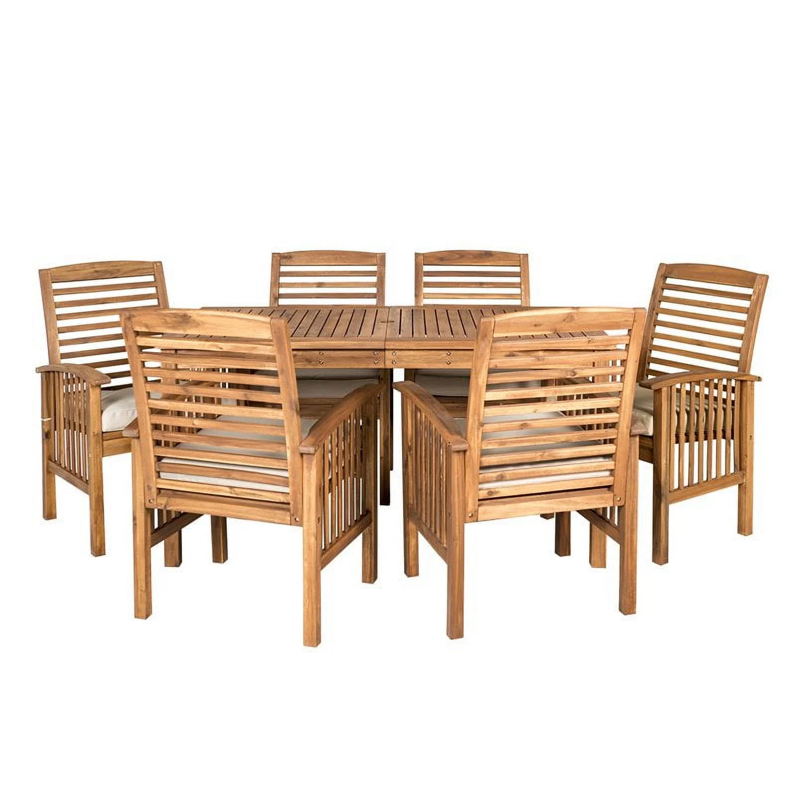 Pemberly Row Acacia Wood Patio 7-Piece Dining Set in Brown