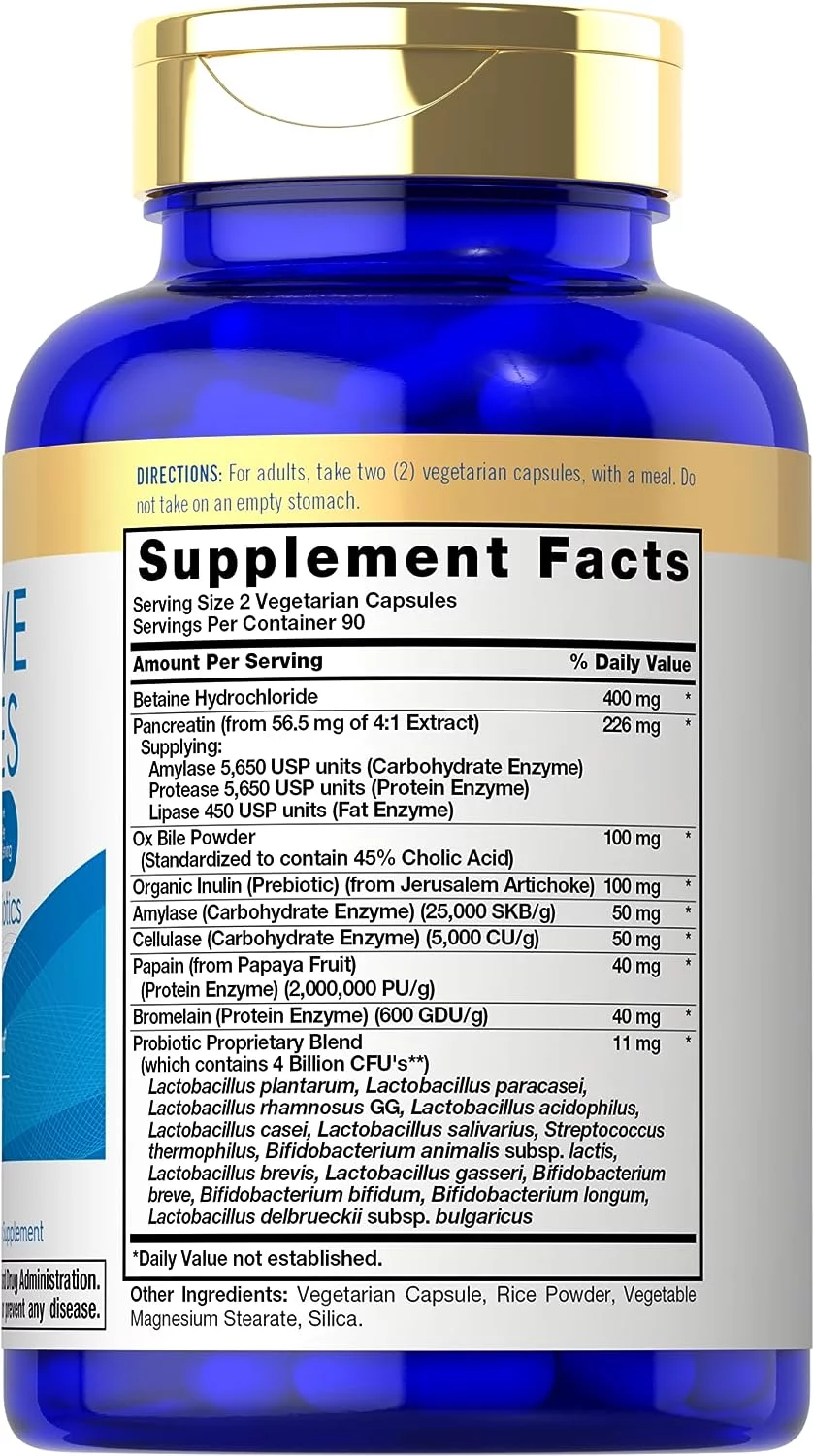 Digestive Enzymes with Probiotics and Prebiotics | 180 Capsules | by Carlyle