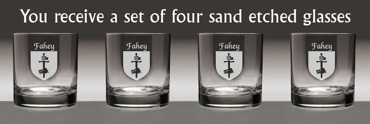 Fahey Irish Coat of Arms Tumbler Glasses - Set of 4 (Sand Etched)