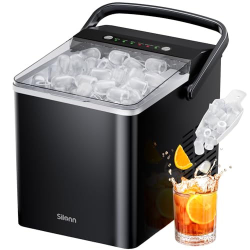Silonn Ice Makers Countertop, 26Lbs/24H, Self-Cleaning Ice Machine, 9 Cubes Ready in 6 Mins, 2 Sizes of Bullet Ice, Ice Makers for Home Kitchen Office Bar Party, Black