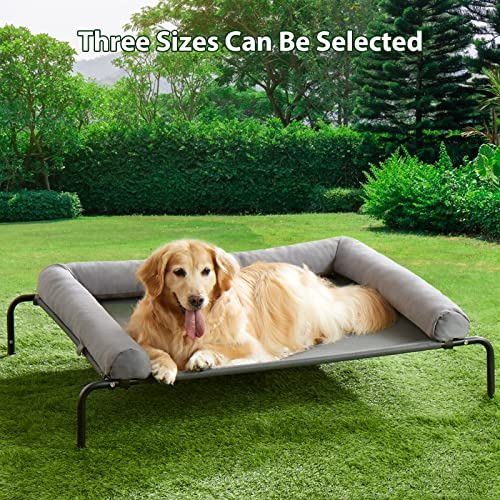 Cooling Elevated Dog Bed for Large Dogs – Waterproof Raised Dog Cot with Slope Headrest, Breathable Teslin Mesh, Durable & Portable Pet Bed for Indoor and Outdoor Use, Grey