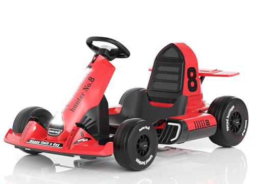 XJD Electric Go Kart 12V Battery Powered Pedal Go Karts for 37-96 Months Kids Youths on Car Electric Vehicle Car Racing Drift Car for Boys Girls with Bluetooth/FM and Remote Control (Red Black)