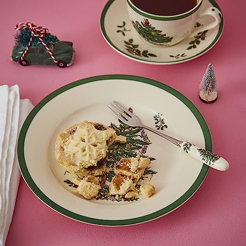 Spode Christmas Tree Teaspoons – Set of 6, Holiday Silverware for Desserts & Beverages, Stainless Steel Flatware with Porcelain Handles, 6-Inch Festive Dessert Spoons, Gift-Boxed