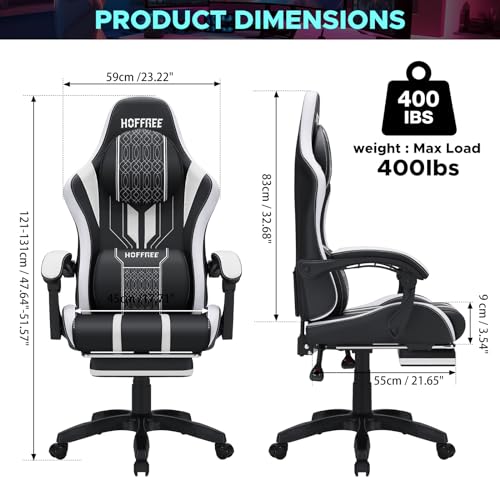 HOFFREE Gaming Chair Massage Big and Tall Gaming Chairs with Footrest 400lb for Adults Heavy People Computer Gamer Chair Red and Black