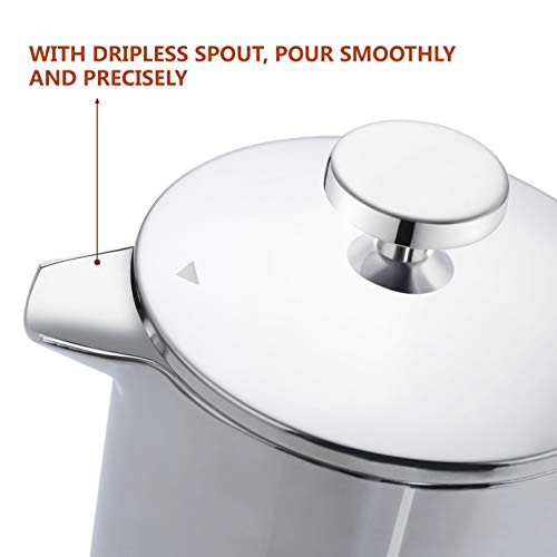 French Press Coffee Maker – Single Serve 1 Cup Small Stainless Steel Thermal Double Walled French Press 350ML/12OZ