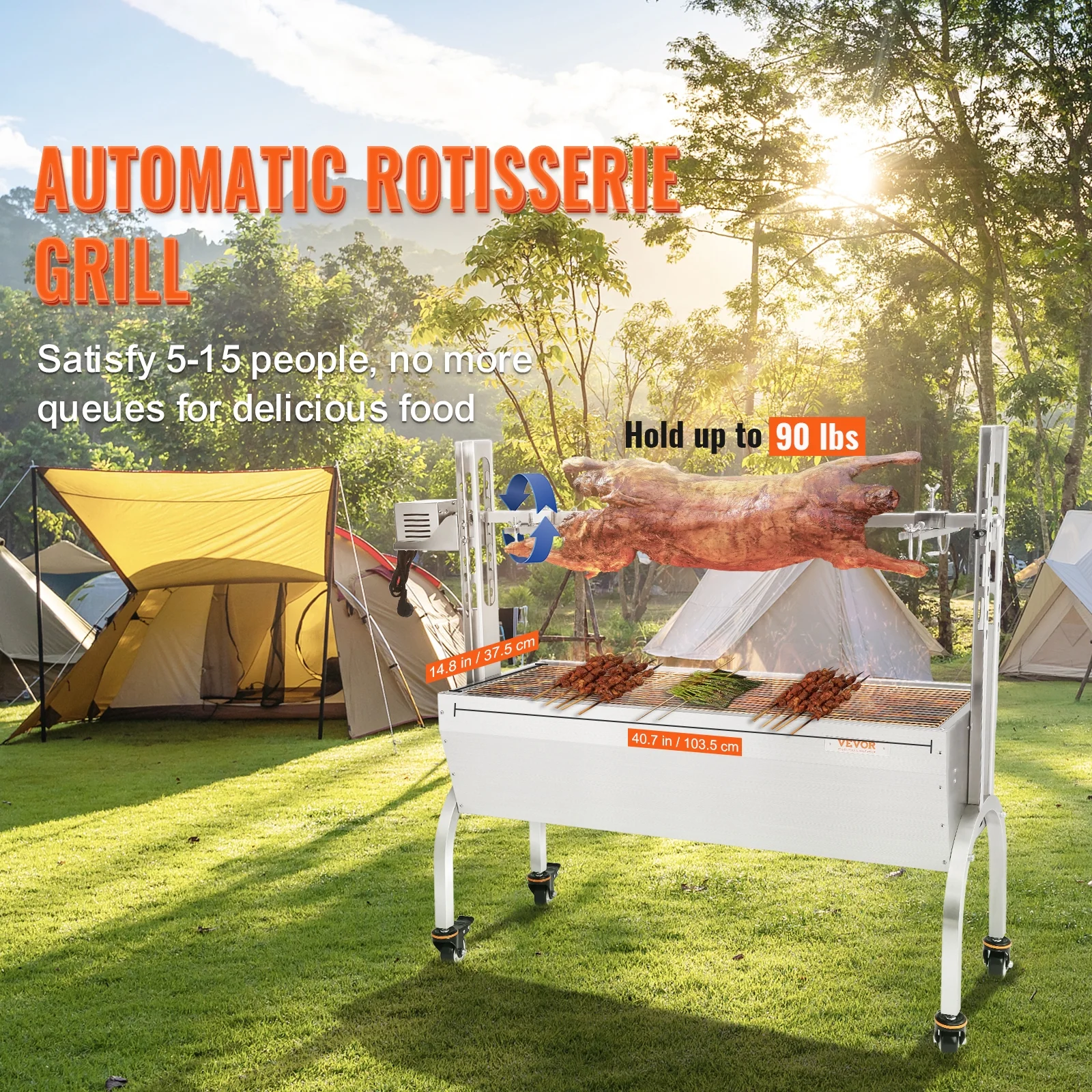 BENTISM Roaster Spit Rotisserie BBQ Grill Whole Pig Lamb Chicken Roaster 50W 90lbs