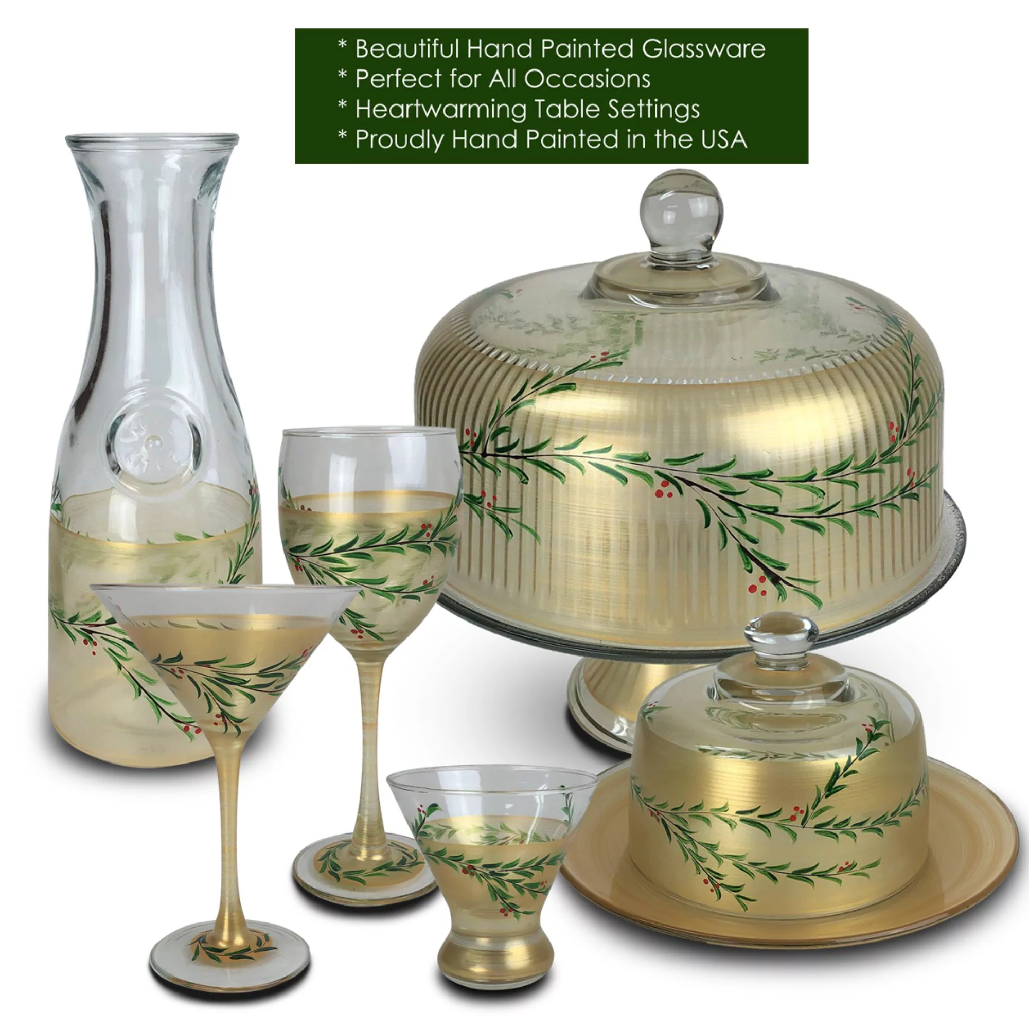 Crafted Creations Set of 2 Gold Christmas Garland Hand Painted Margarita Drinking Glasses Glasses 7