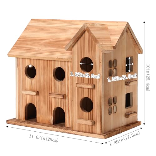 Large Birdhouse for Outside 10 Hole Hanging Birdhouse Kit for Kids DIY Birdhouse with Room for 10 Bird Families Garden/Courtyard/Backyard Decor Handmade Bird House for Finch,Bluebird (brown, set of 1)