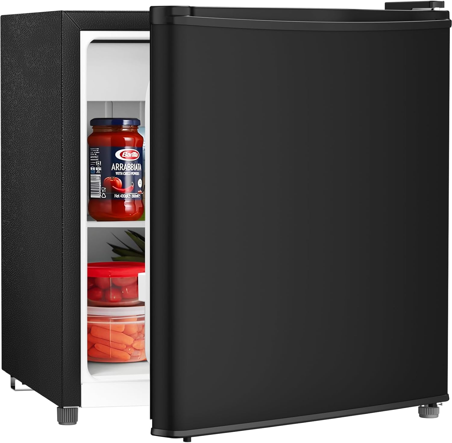 Antarctic Star Mini Fridge with Freezer, 1.4 Cu. Ft Compact Refrigerator, Dorm Fridge, Single Reversible Door, Removable Glass Shelf, Defrost Button, for Bedroom, Office, Black