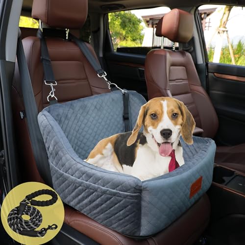 Dog Car Seat Small/Medium Sized Dog, Dog Booster Seat Front or Back Seat Detachable and Washable Pet Safety Seat, Suitable for Medium Dogs Under 30 Lbs, Storage Pockets and Dog Leash（Black）