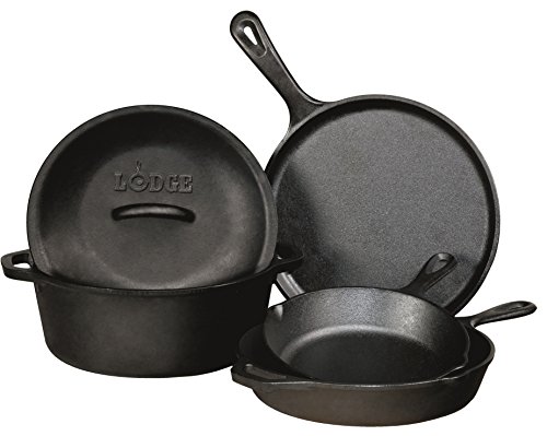 Lodge 5 Quart Cast Iron Double Dutch Oven – Pre-Seasoned – Lid Converts to 10.25