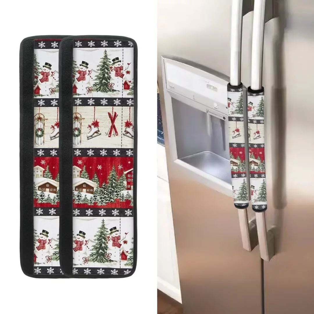 Renewold Snowman Refrigerator Door Handle Covers Set of 4,Christmas Frozen Winter Fridge Oven Microwave Handle Decor Cover Easy to Clean Non-Slip Kitchen Appliances Handle Protective Cover