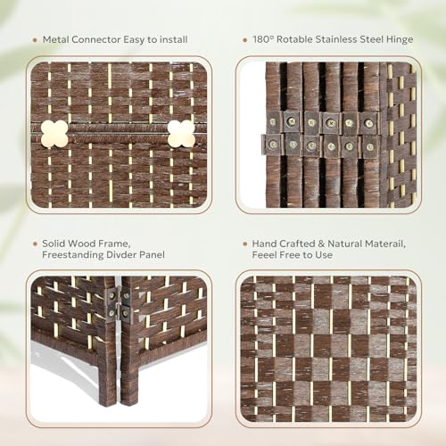 JOSTYLE Folding Privacy Room Divider, 4 Panel Screen Divider 6 ft. Tall Freestanding Extra Wide Rattan Room Partition Wall Separation Dividers, Grey