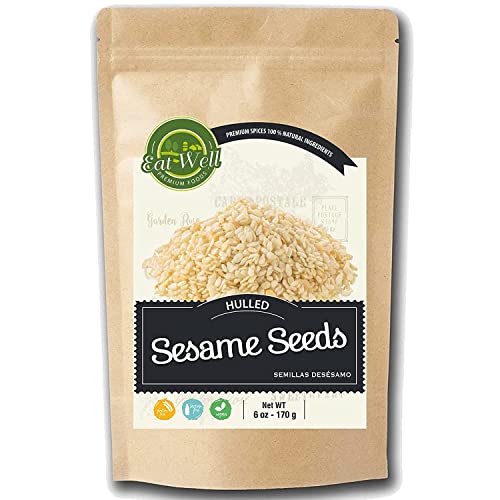 Eat Well Sesame Seeds, 2 Lbs - 32 oz Hulled White Sesame Seeds (Bulk Spices), Fresh Raw Whole Hulled Sesame Seeds, 100% Natural Herbs Spices Pure Gourmet Cooking Ingredients for Cooking and Baking