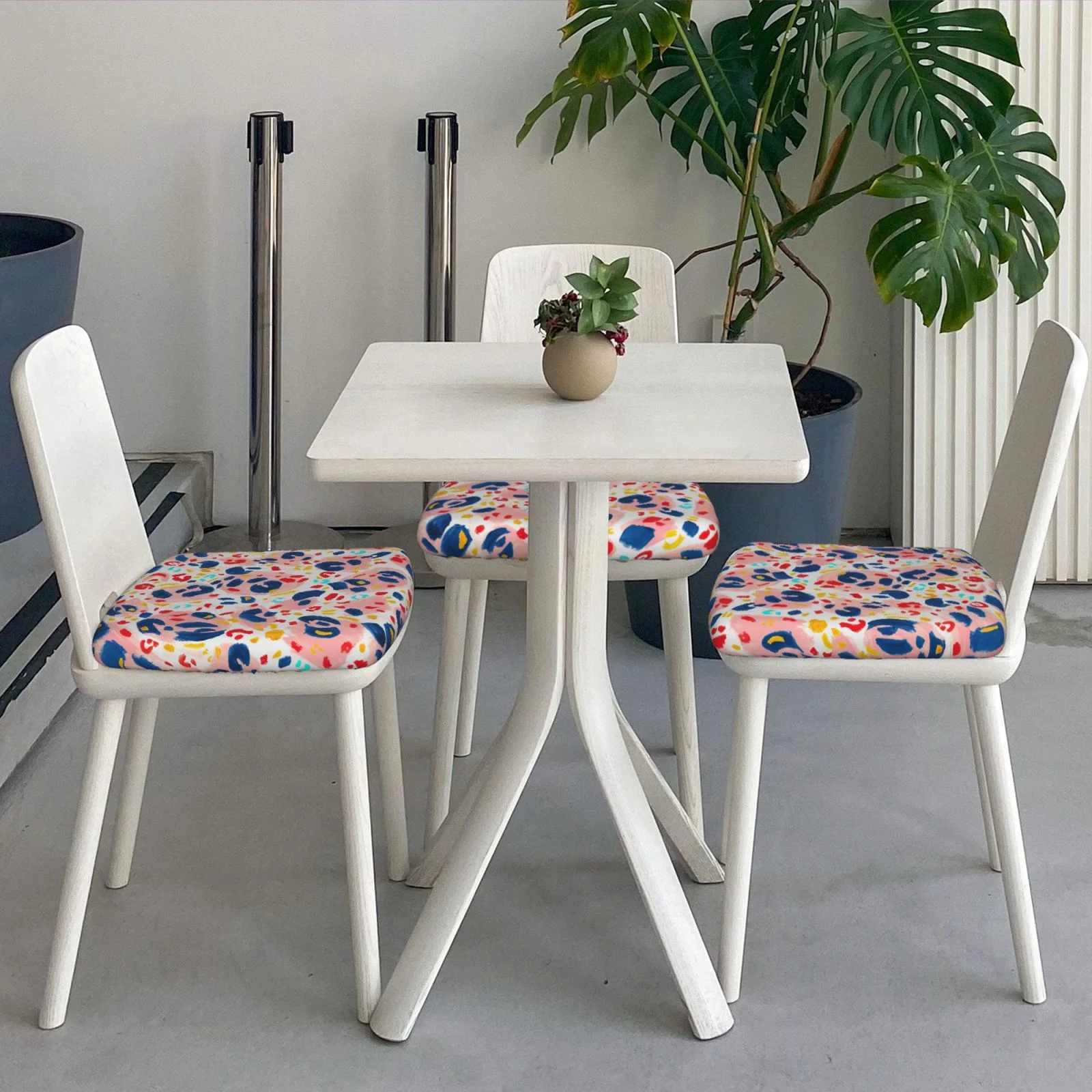 Junzan Hand Painted Abstract Leopard Print Print Dining Chair Seat Covers, Stretch Fitted Dining Room Upholstered Chair Seat Cushion Cover