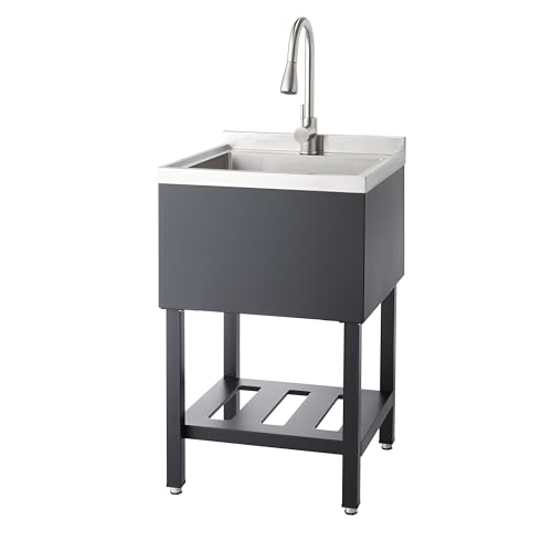 TRINITY Stainless Steel Freestanding Single Bowl Utility Sink for Garage, Laundry Room, and Commercial Use, Includes Pull-Out Faucet, NSF, UPC and cUPC Certified, 36