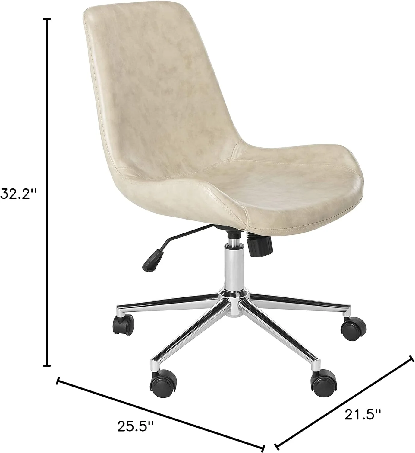 home collection fletcher beige faux leather/ chrome swivel adjustable height office desk chair