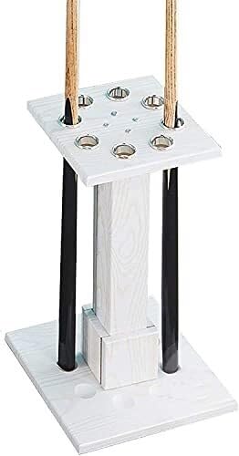 Freestanding White Wooden Pool Cue Rack Stand - Holds 8 Cues, Easy Assembly Billiard Cue Holder, Multi-Functional Storage for Home, Game Room, and Club