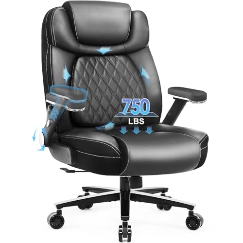 750lbs Big and Tall Office Chair,Heavy Duty Office Chairs,Executive Computer Desk Chair Work Chairs, Thick Padded Strong Metal Base Quiet Wheels, Ergonomic Design for Back Pain