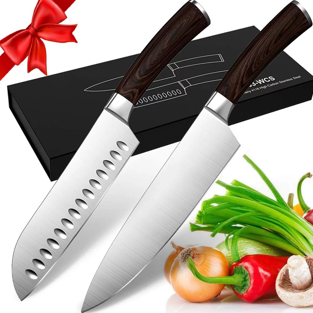 Homgeek Kitchen Knife Set, Professional German High Carbon Kitchen Knives, 2 Piece Stainless Steel Sharp Blades with Gift Box, Ergonomic Handle Include Chef Knife & Santoku Knife