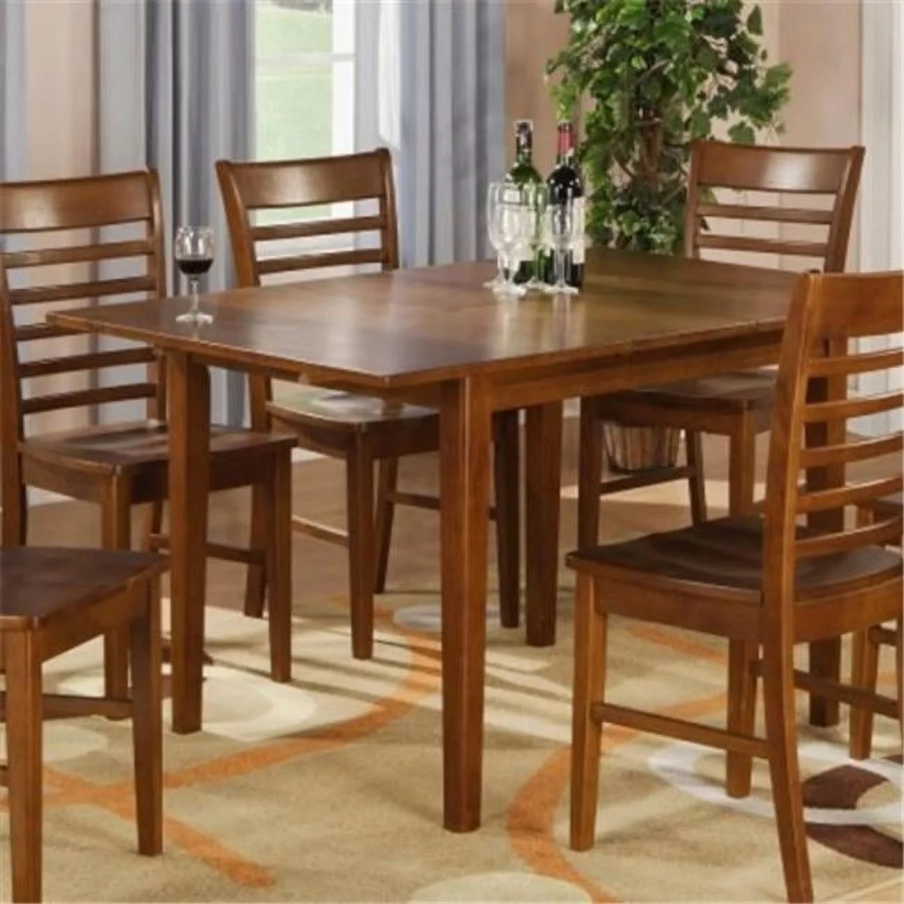 East West MT-SBR Milan Rectangular dinette kitchen Table 36 in. x 54 in. with 12 in. butterfly leaf in brown finish- Saddle Brown