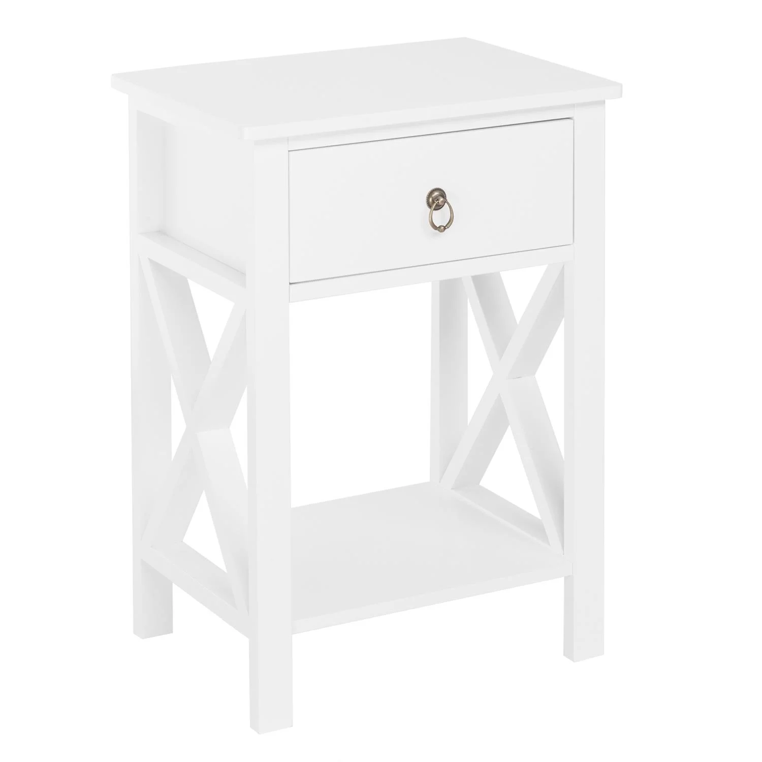 Ktaxon Set of 2 White Wood Contemporary Beside Table Nightstand with A Drawer