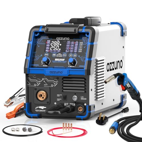 AZZUNO 200A MIG Welder,110V/220V Dual Voltage multiprocess welder,Gas Gasless MIG Welding Machine,4 in 1 Flux MIG/Solid Wire/Lift TIG/Stick ARC Welder (Grey)